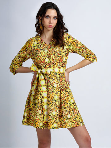 Golden Flow Knot Dress with Belt