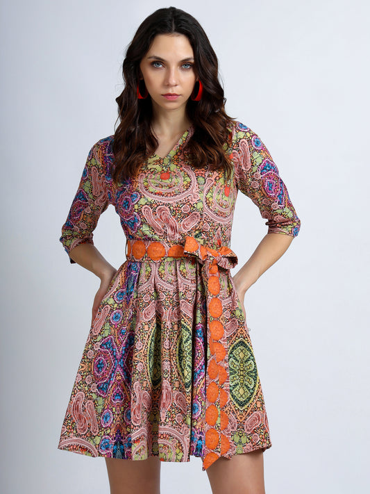 Warm Enclosure Knot Dress with Belt