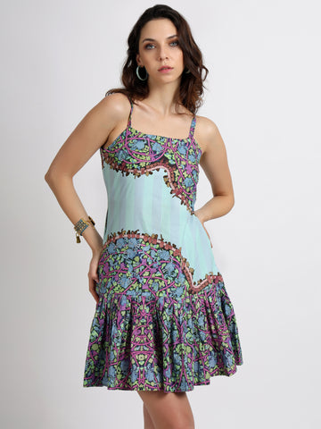 Pulse Bloom Pleated Strap Dress