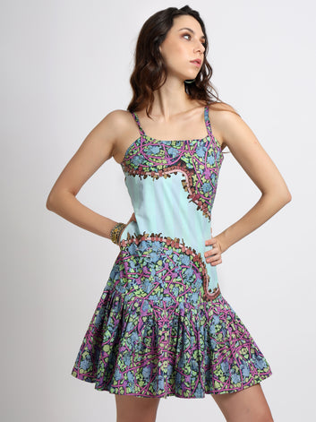 Pulse Bloom Pleated Strap Dress